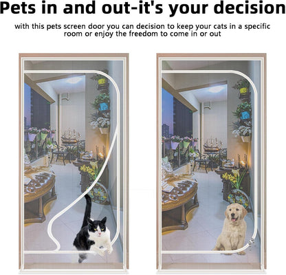 QWR Reinforced Cat Screen Door,Fits Door Opening Size 32''x 80'',Thickened Cat Proof Screen Door with Zipper Closure for Living Room,Kitchen,Bedroom.
