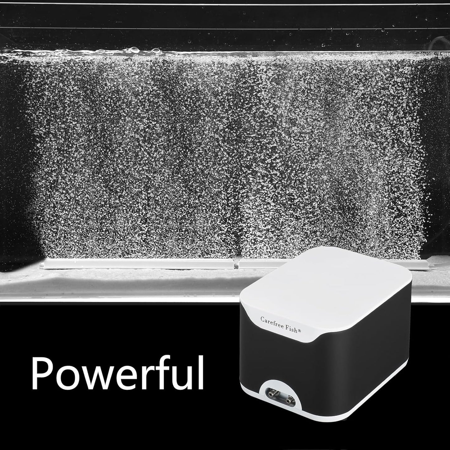 Carefree Fish 5/10W Aquarium Air Pump Dual Outlets Super Quiet Oxygen Pump with 6Ft Silicone Anti-Shedding Tubing and 2 Bubble Stones