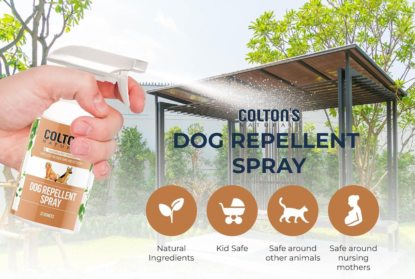 Colton's Naturals Dog Repellent Spray - Keep Dogs Out of Lawn, Garden and Indoor Areas! (32 OZ)– Deters Dogs from Outdoor Areas – Deterrent Outdoor or Indoor 100% Natural Spray