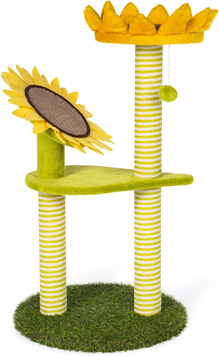 Prevue Pets Sunflower Playground Cat Scratching Post Tree Activity Center with Toy, Green
