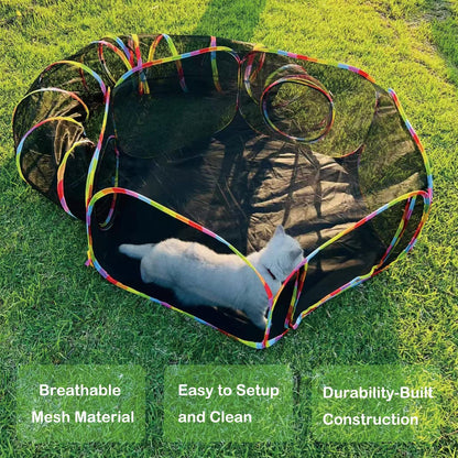 Catio Outdoor Cat Enclosure, Portable Cat Tunnel Playground with Rainbow Tent, Circle Cat Playpen Tunnel for Kitty and Small Family Pet Indoor & Outside Play