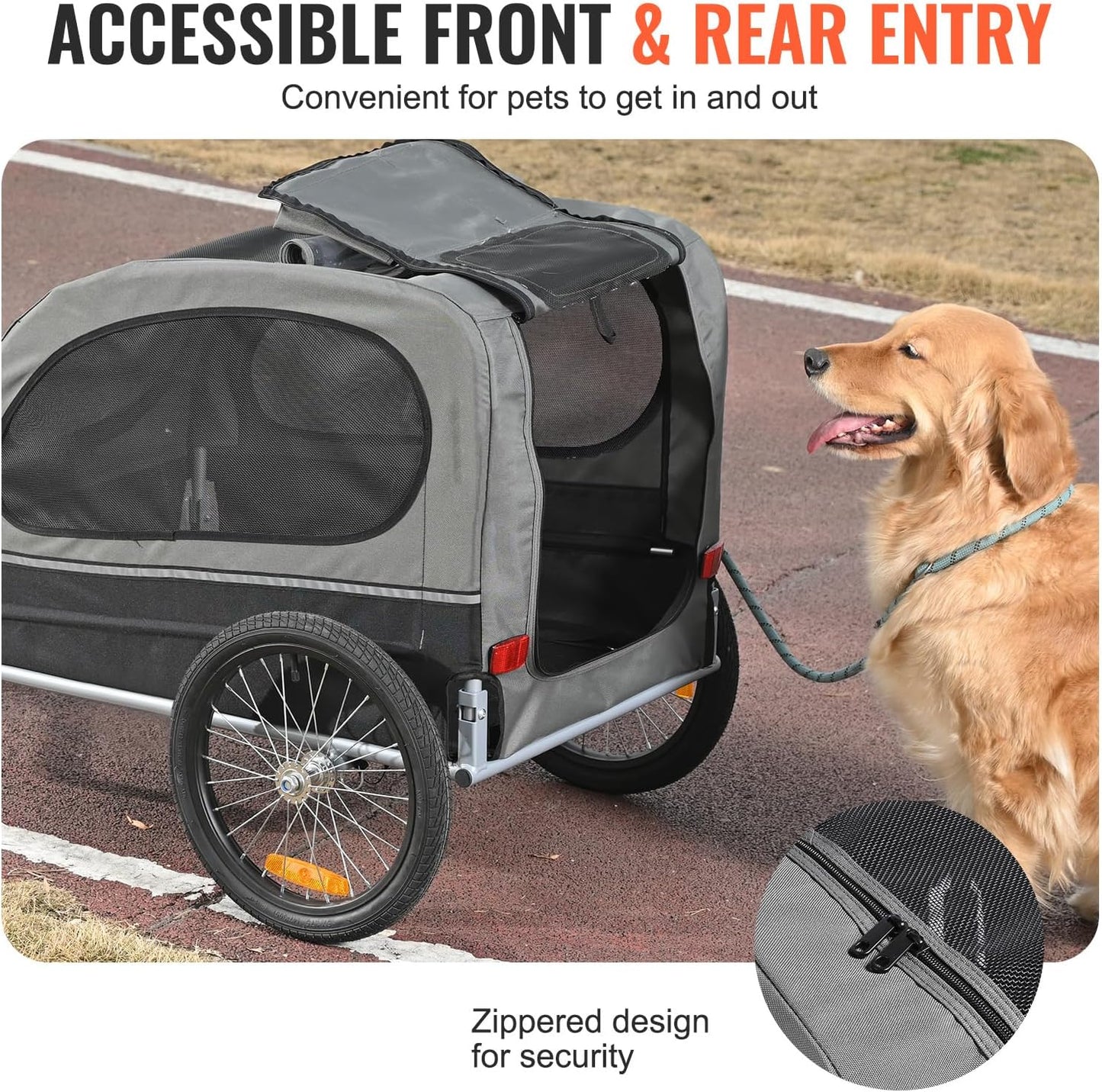 VEVOR Dog Bike Trailer, Supports up to 88 lbs, Pet Cart Bicycle Carrier, Easy Folding Frame with Quick Release Wheels, Universal Bicycle Coupler, Reflectors, Flag, Collapsible to Store