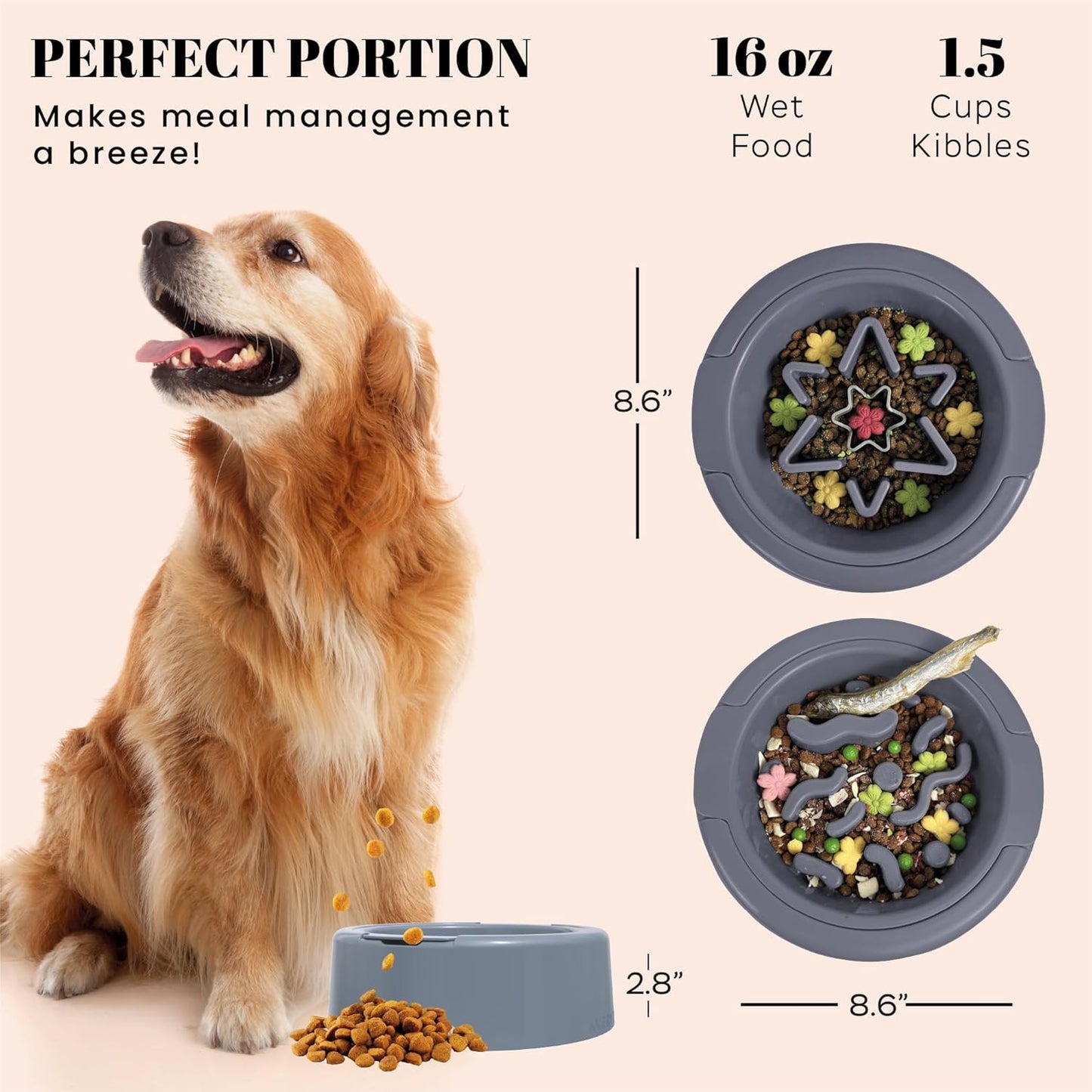 AVERYDAY Slow Feeder Dog Bowl Set with 1 Base and 3 Puzzle Inserts Customizable Design BPA-Free and Dishwasher Safe for Small Medium Large Dogs