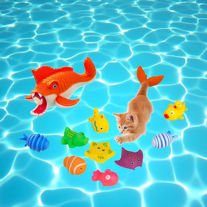 6 Pcs Pool Cat Interactive Toy, Cat Pool Toys, Floating Water Toy, Pet Kitten Swimming Bathing Fish Toy,Bath Toys, Sensory, Cats for Endless