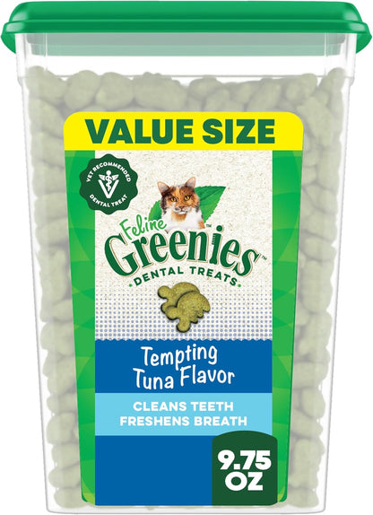 Greenies Feline Veterinarian-Recommended Adult Natural Dental Cat Treats, Tempting Tuna Flavor, 9.75 oz. Tub