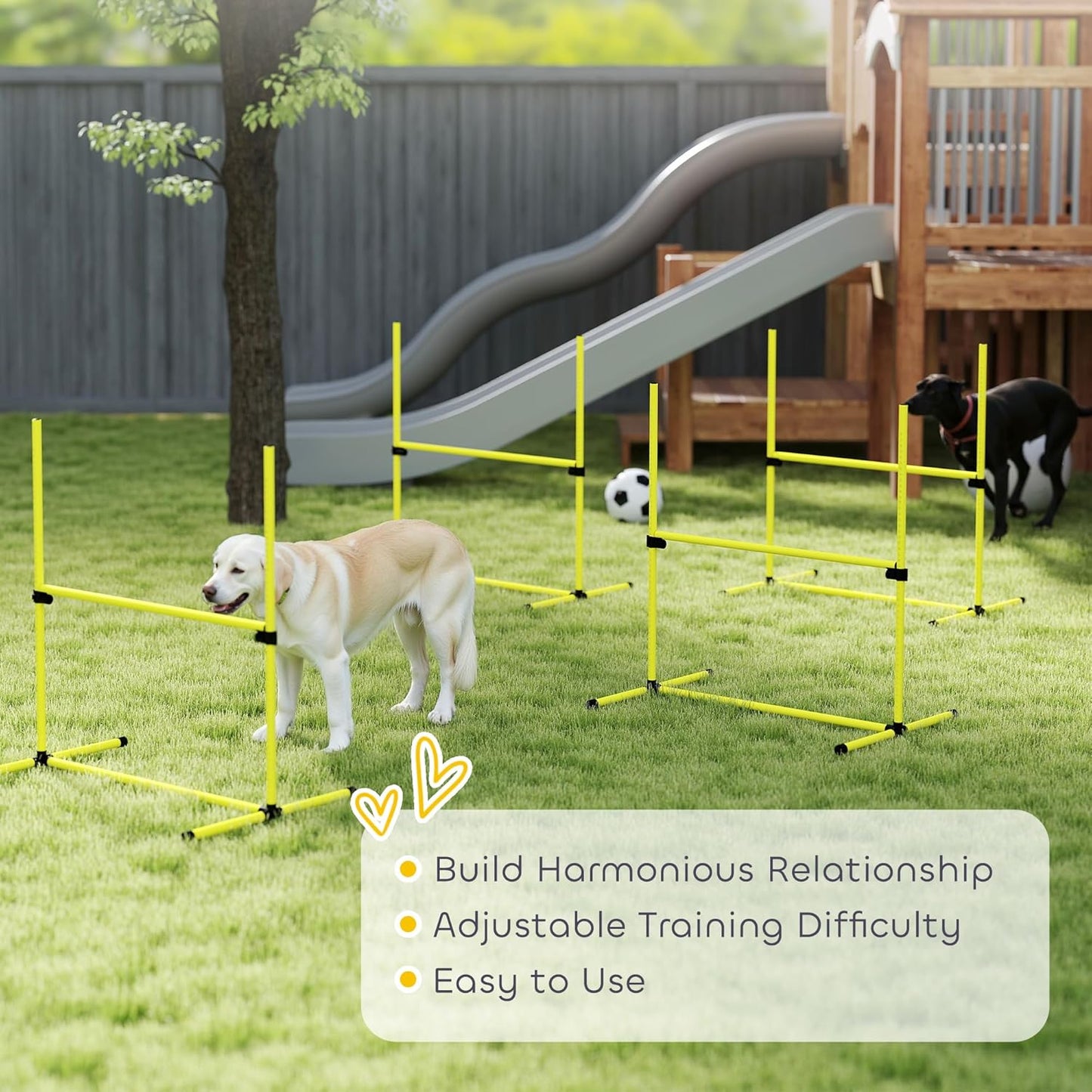 PawHut 4 Piece Dog Agility Training Equipment for Dog Agility Course with Adjustable Height Jump Bars, Included Carry Bag, & Displacing Top Bar, Yellow