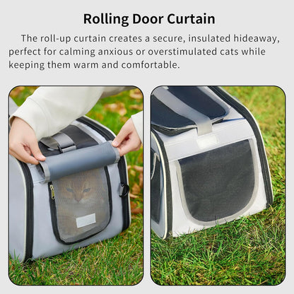 Cat, Dog Carrier for Pets up to 15 lbs, Soft-Sided Collapsible Pet Carrier with Sturdy Base, Roll-up Curtain and Large Storage Bag, Cat Bag for Medium Cats and Small Dogs
