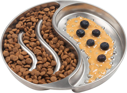 Stainless Steel Slow Feeder Dog and cat Bowl & Lick Mat – 2 Cups, Enrichment Puzzle for Small & Medium Pets, Improves Digestion & Supports Meal Variety, with Non-Slip Suction Cups