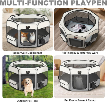 Aivituvin Dog Playpen Foldable Pet Play Pens with Carrying Bag for Cat, Puppies, Rabbits, Chickens, Durable Portable Pet Tent for Travel Camping Indoor/Outdoor Grey M