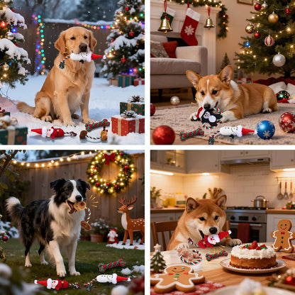 7 Pcs Christmas Dog Toys Christmas Squeaky Interactive Dog Toys with Crinkle, Plush Pet Chewing for S/M/L Dogs to Keep Busy Santa, Penguin, Snowman, Deer, Gingerbread Man, Stocking, Bone