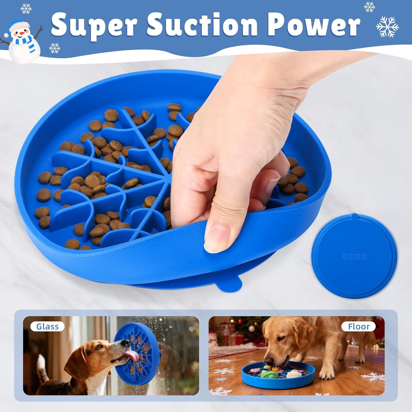 2 in 1 Slow Feeder Dog Bowls with Suction Cups,Silicone Lick Mat for Dogs,DIY Wet or Dry Food,Slow Feeder & Non-Slip Design & Dishwasher Safe,Treat Mat Puzzle for Dogs Cat,UU Bowl,Navy,Flower Lick Pad