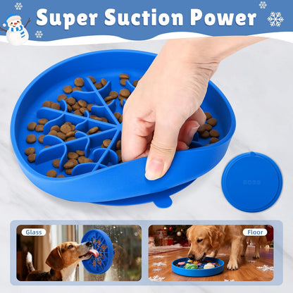 2 in 1 Slow Feeder Dog Bowls with Suction Cups,Silicone Lick Mat for Dogs,DIY Wet or Dry Food,Slow Feeder & Non-Slip Design & Dishwasher Safe,Treat Mat Puzzle for Dogs Cat,UU Bowl,Navy,Flower Lick Pad