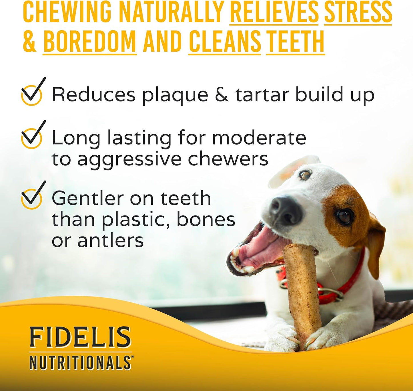 FIDELIS Rawhide Free Dog Chews Long Lasting, Treat Sticks, Dog Treats, Small & Large Dogs, Beef Collagen, Gluten Free, Grain Free, Pet Chew, Bones-Alternative, Made in USA, 4pk, Chicken, 7"