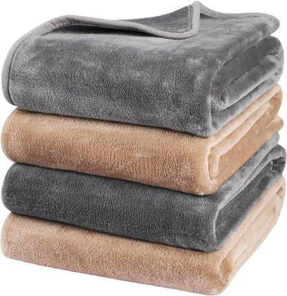 Onarway Dog Blanket Washable for Puppy: 4 Packs Dog Blankets 40”x28” - Fluffy Soft Small Throw for Cat Puppy Kitten Dogs - Fleece Pet Blankets for Bed Sofa Car and Indoor - Grey and Khaki
