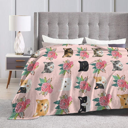 Pink Cat Blanket Gifts for Girls Women Cute Cats Fleece Blankets Soft Warm Animal Flowers Throw Cozy Flannel Plush Stuff Throws for Kids Adults Bed Couch Bedding Decor 50"x40"