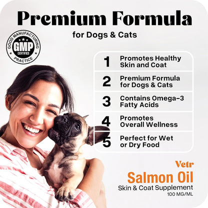 Vetr Norwegian Salmon Oil for Dogs & Cats, 16.9 oz - Omega 3 Fish Oil for Healthy Skin, Shiny Coat, Joint & Heart Health
