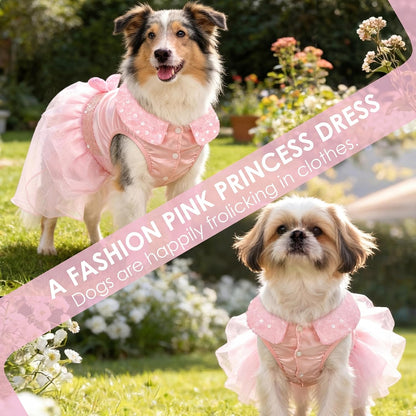 Dog Dress for Small Medium Large Dogs Pet Princess Wedding Dress with Detachable Train Multi-Layer Organza Girl Puppy Tutu Skirt Bowknot Sequin Decor Birthday Cat Clothes(Pink, XS)