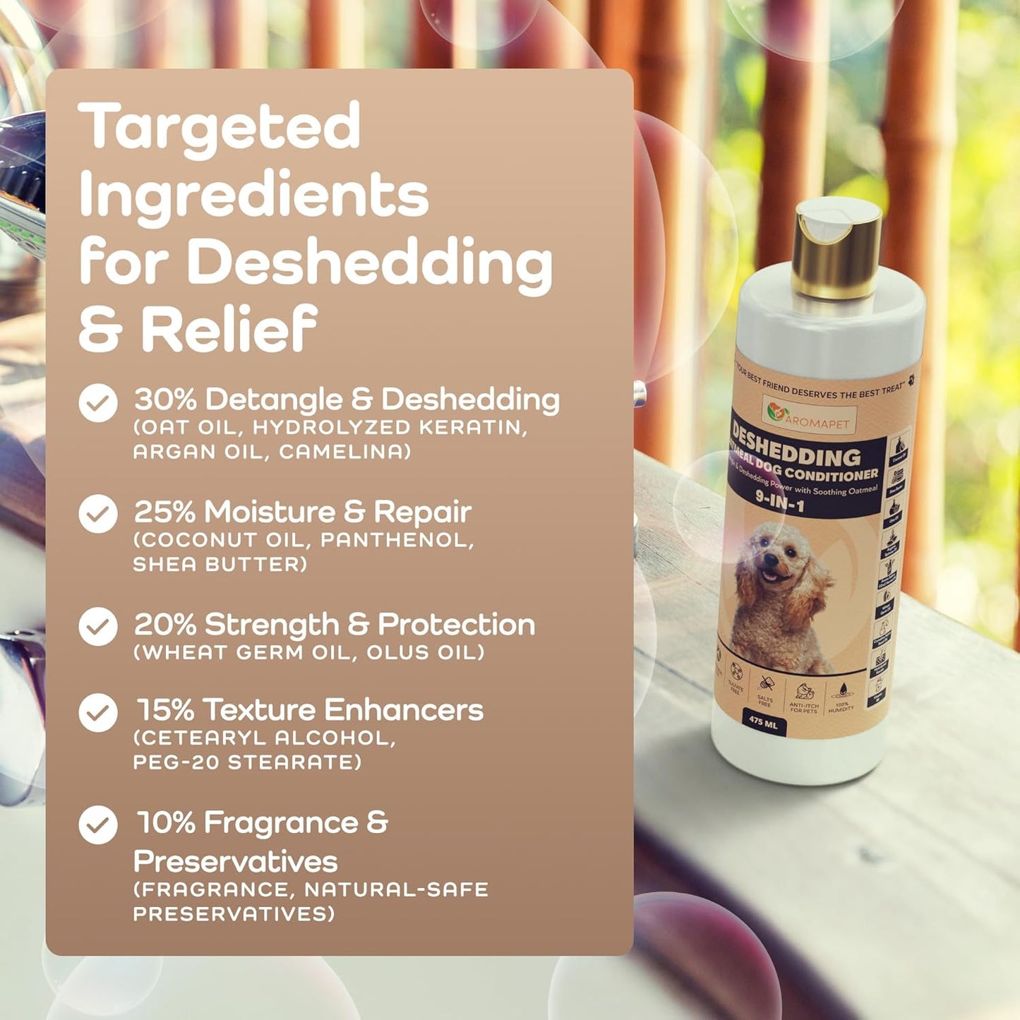 9-in-1 Oatmeal Deshedding Dog Conditioner, Moisturizing Conditioner for Dogs with Oatmeal, Aloe Vera, Chamomile, Argan Oil, for All Breeds & Puppies, Hypoallergenic Dog Conditioner, 475mL