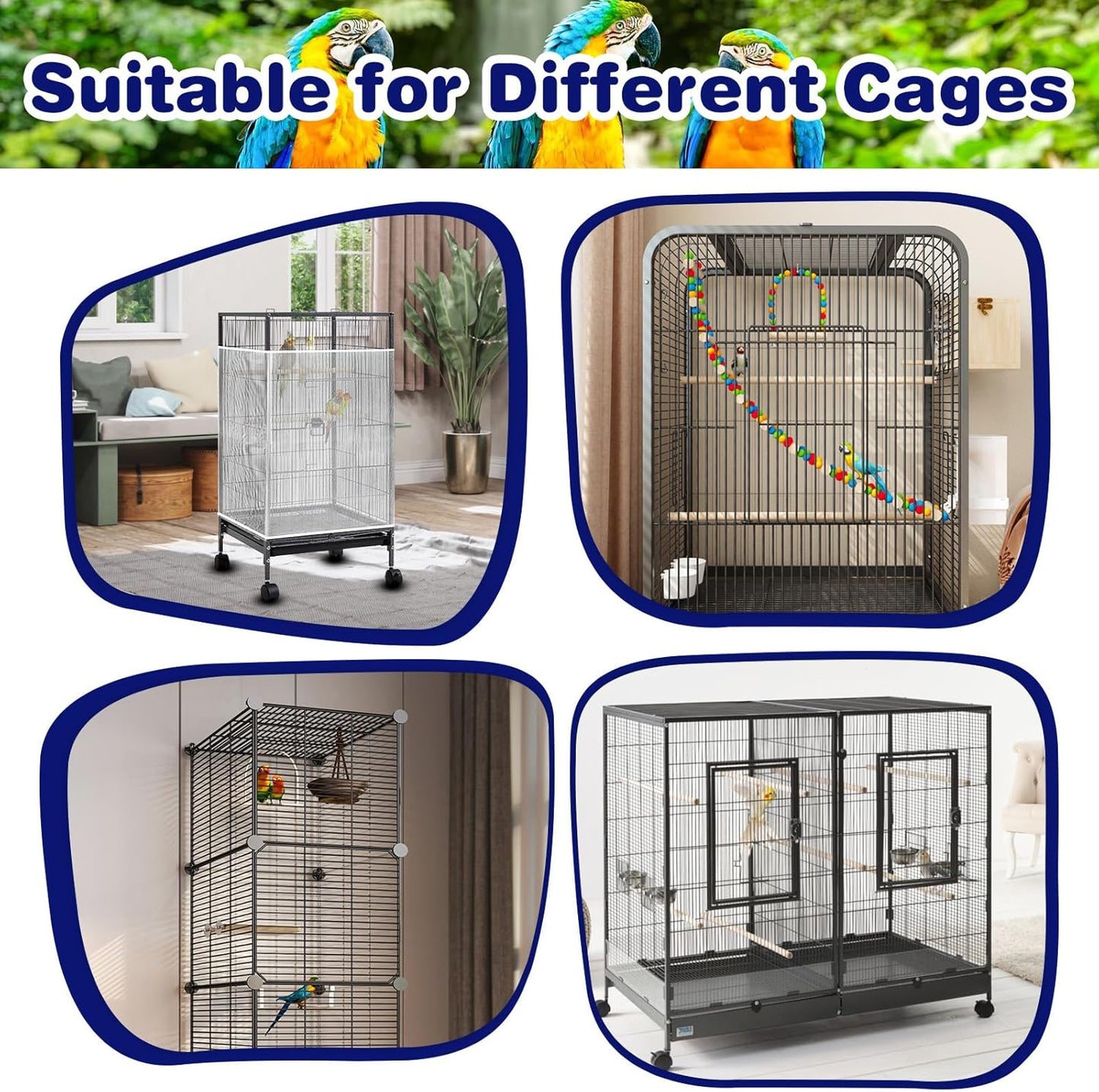 Universal Bird Cage Seed Catcher, White Adjustable Bird Cage Net Cover, Stretchy Lightweight Band Skirts Mesh Cover for Parrot Cages Stops Scatter, Breathable & Reusable