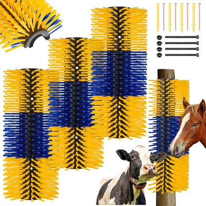 3 Pack Horse Scratching Post Livestock Scratching Brushes for Grooming 17.3 x 7.8 Inch Cow Cattle Goat Scratcher Brush for Back Itchy Relieve(Yellow and Blue)