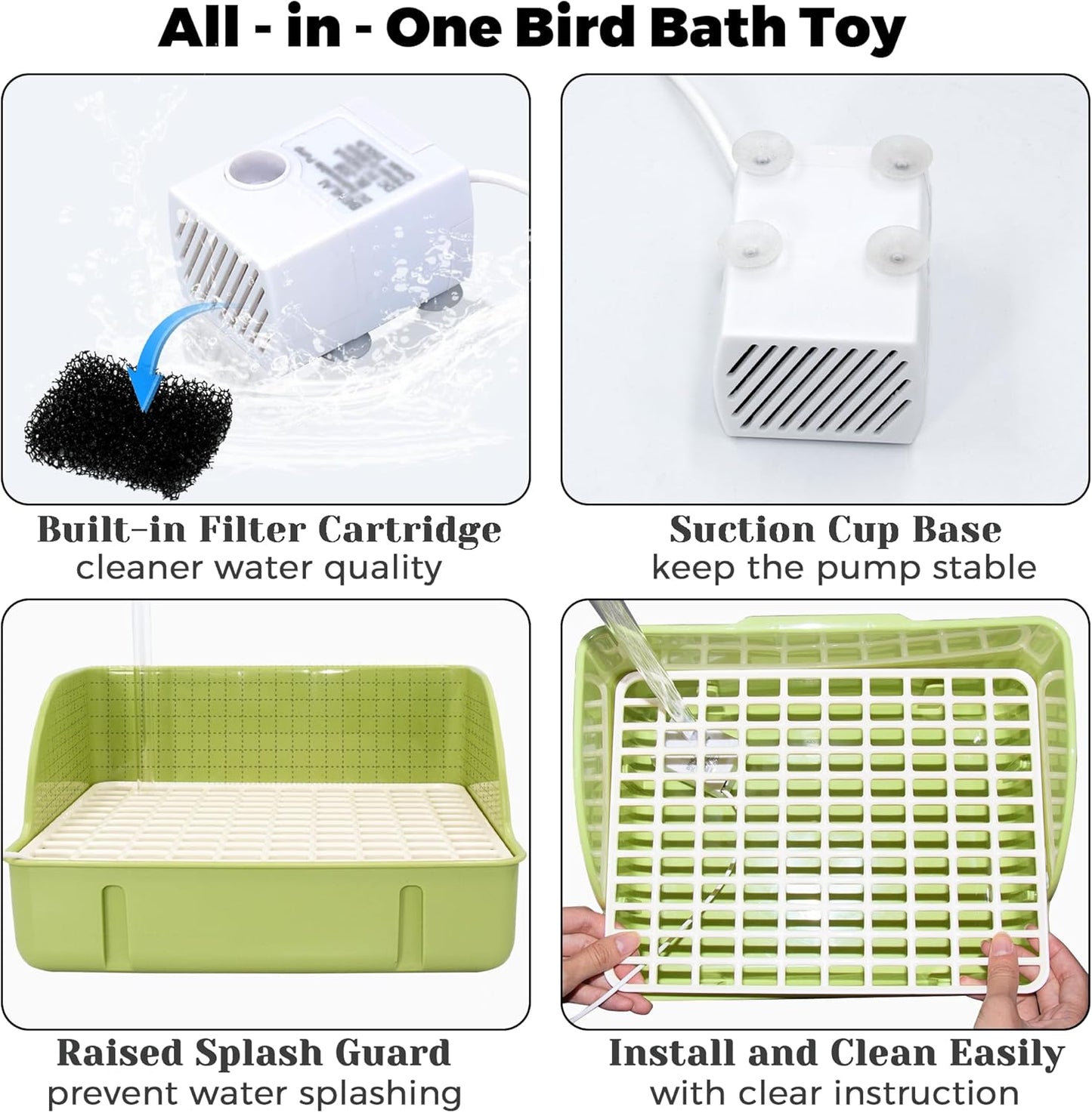 Automatic Parakeet Bird Bath with Pump, Large Bird Shower Fountain Indoor Bathtub with Running Water, Parrot Bath Tub Faucet for Pet Birds, African Grey, Cockatiel, Conure, Budgie, Lovebird