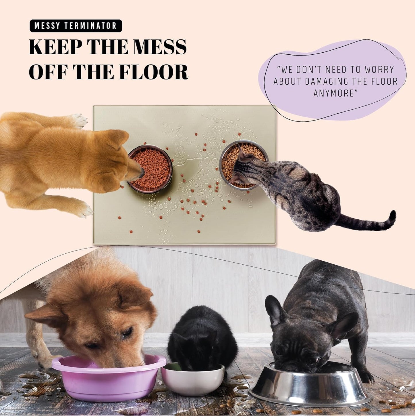 AVERYDAY 3-in-1 Slow Feeder Dog Bowls and 32x24'' Silicone Dog Mat Bundle