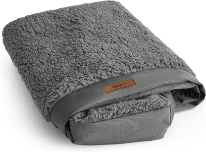 LE SURE XL Washable Dog Bed Cover Replacement Plush Fleece Cover for Orthopedic Egg Crate Foam Pet Mat 44x32x3 Inches, Dark Grey