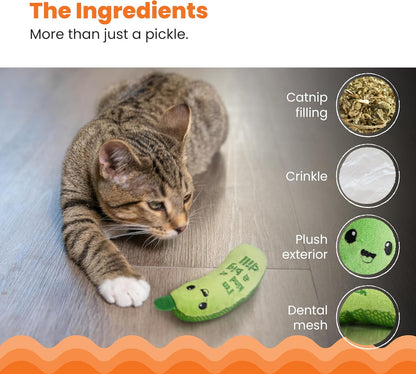 Catstages Crunchy Pickle Kicker Cat Toy – Plush Crinkle Toy with Catnip and Dental Mesh, 6.5"