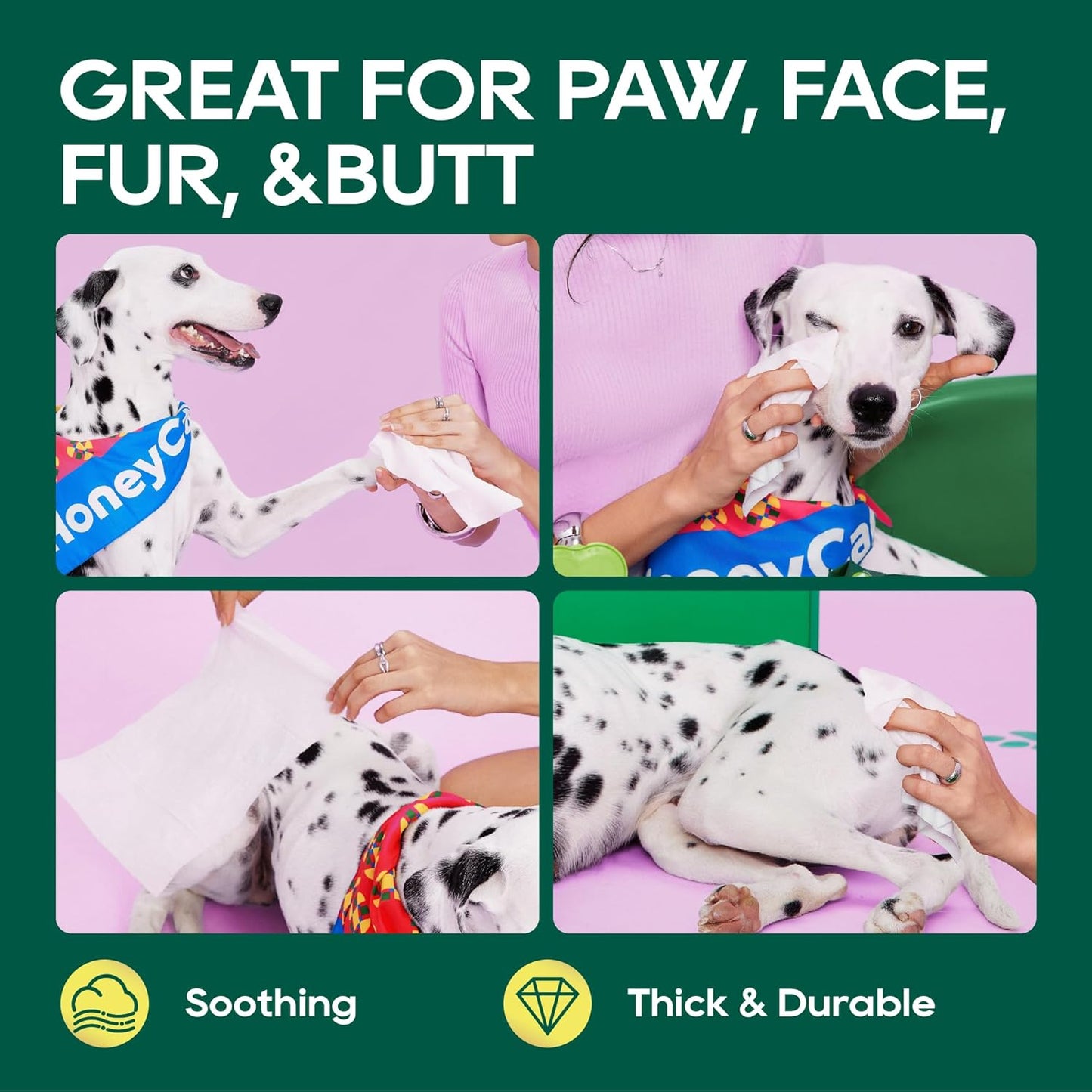 HONEY CARE Disposable Pet Wipes for Dogs & Cats – Cleansing & Soothing, Fragrance-Free, 100 Wipes for Paws, Butt & Body Cleaning(100 Pcs/4Packs