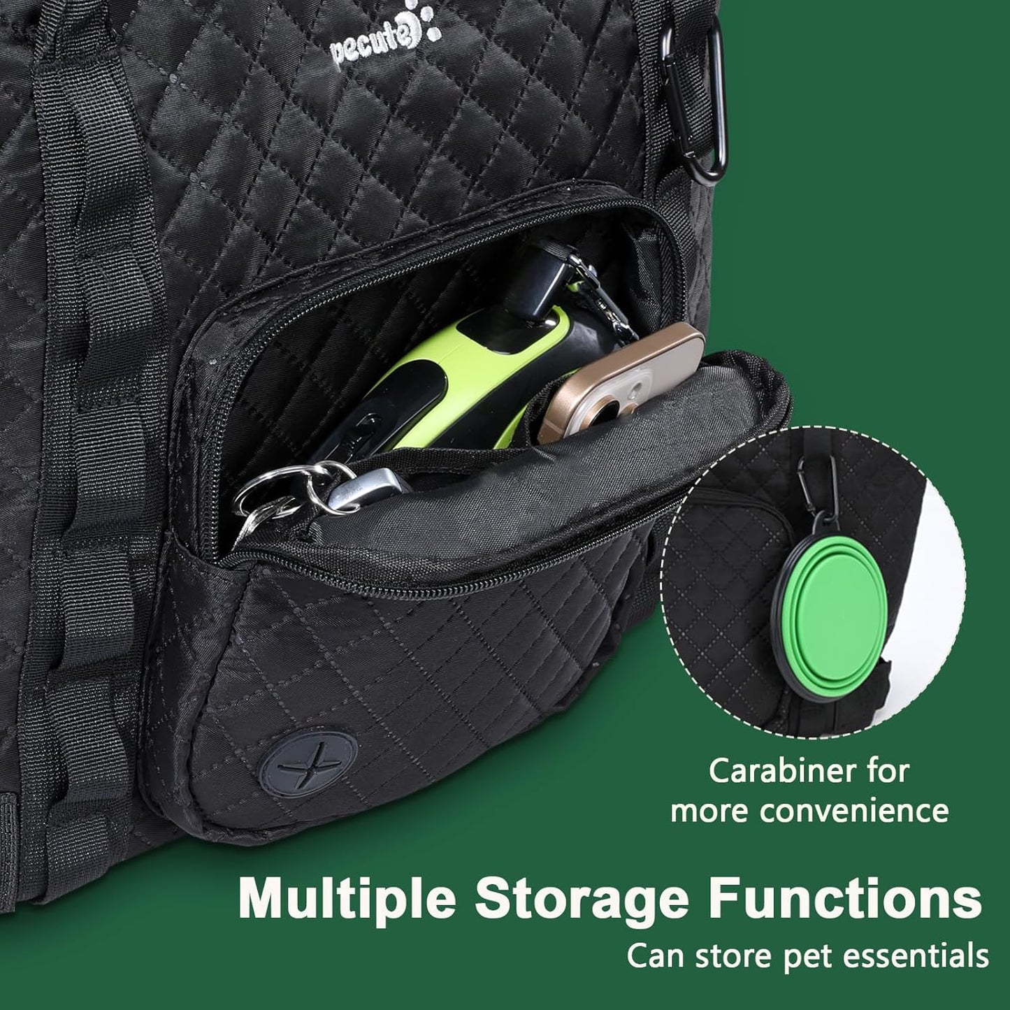 Pecute Dog Purse Carrier, Dog Carrier with Pockets for Small Dogs, Fits Dogs 5 lbs to 9 lbs, Cat and Puppies Tote Bag, Outing, Travel, Vet, Black