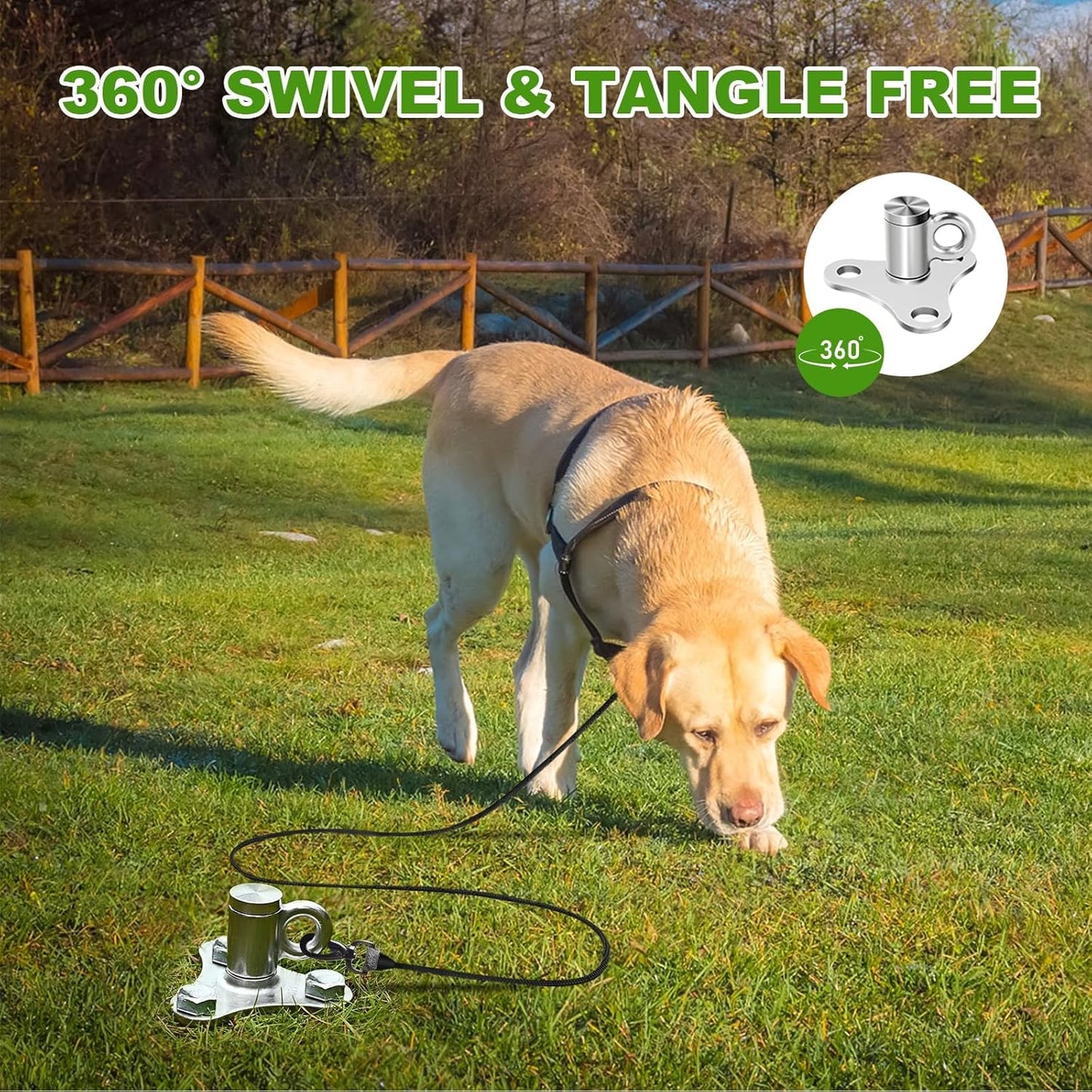 iklekione Dog Tie Out Stake, 360° Swivel Dog Stake-No Tangle,304 Stainless Steel Outdoor Anti-Rust Dog Run,for Large Dogs up to 220 lbs