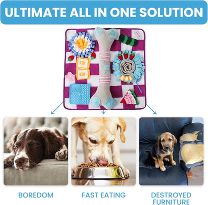 Soft Snuffle Mat for Dogs Large Breed & Lick Pad, Keeps Pets Busy, Comfortable Sniff & Enrichment Mat to Lay On, Puzzle Toy with Lots of Games, Anti-Slip & Washable, Slows Down Feeding