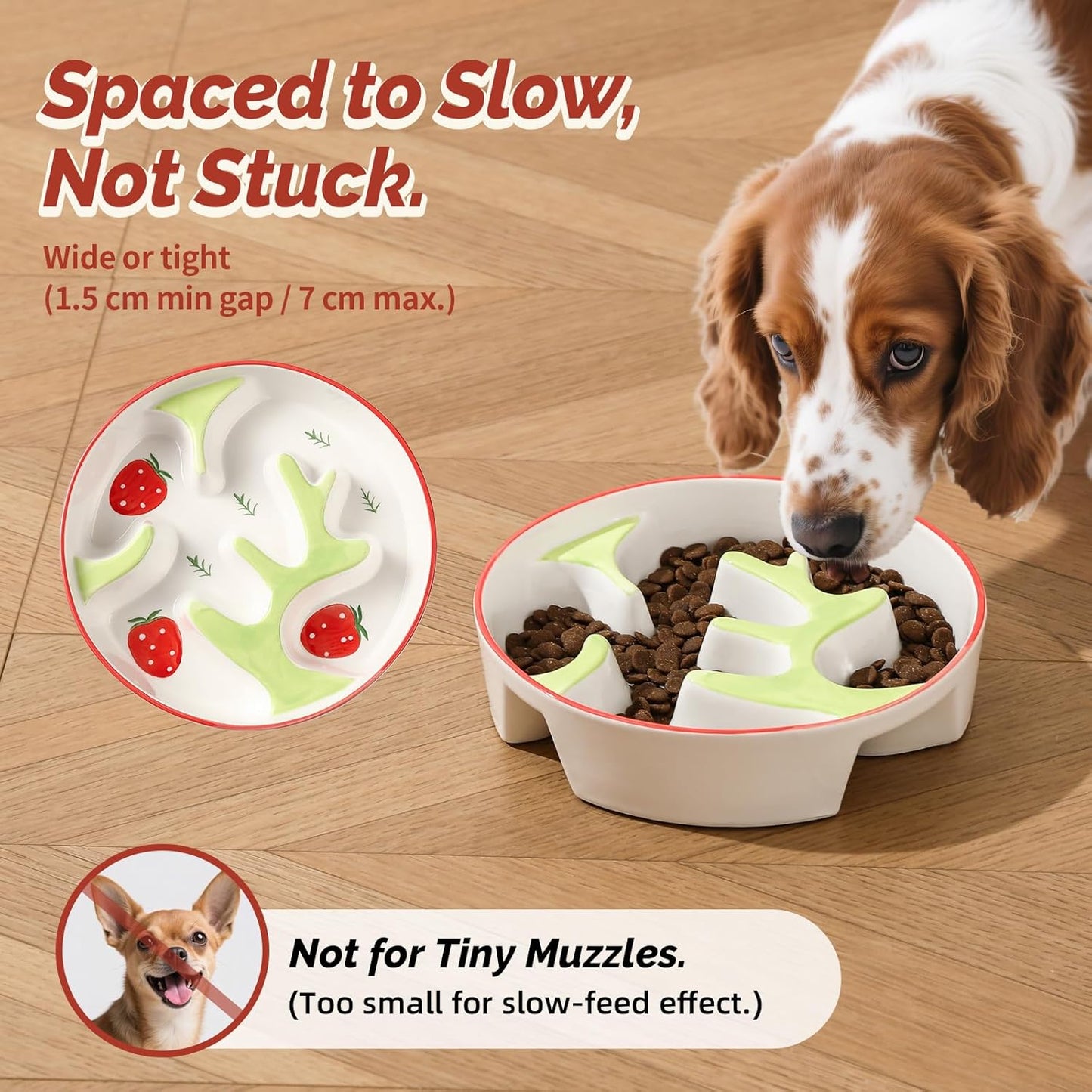 Ceramic Dog Bowl Set for Medium Dogs - Colorful Slow Feeder & Double Water Bowls with Bamboo Stand - Anti-Gulping Food and Water Dish Combo