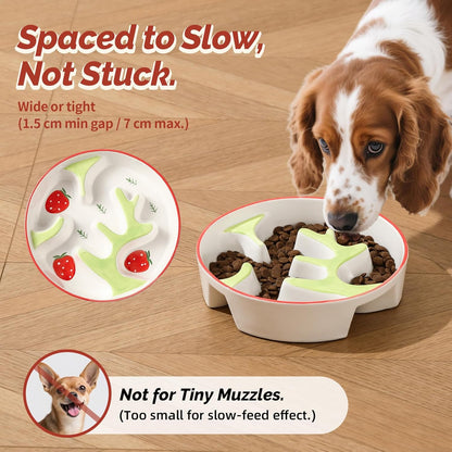 Ceramic Dog Bowl Set for Medium Dogs - Colorful Slow Feeder & Double Water Bowls with Bamboo Stand - Anti-Gulping Food and Water Dish Combo