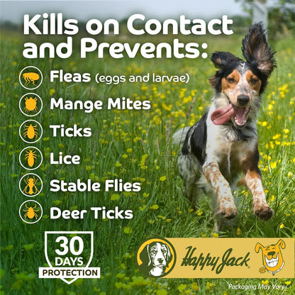 Happy Jack Kennel Dip Dog Flea and Tick Treatment & Prevention, Made in USA, Spray Yard & Home 30-Day Control, Kills Fleas, Ticks, Deer Ticks, Mange, Lice, for Puppies, Small to Large Dogs (4 oz)