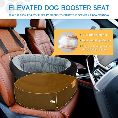 Cozy Dog Car Seat for Small Dogs Up to 30lbs, Elevated Memory Foam Booster Seat, Pet Travel Bed with Washable Removable Cover & Storage Pockets (Black)