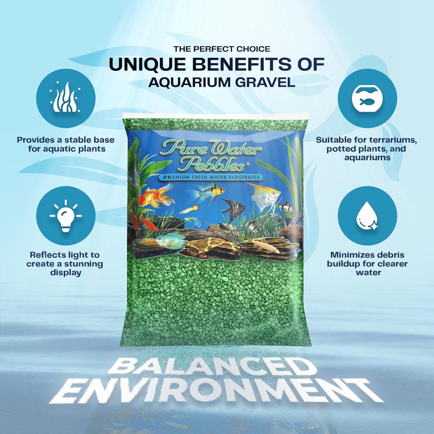 Pure Water Pebbles Aquarium Gravel, 2-Pound, Emerald Green