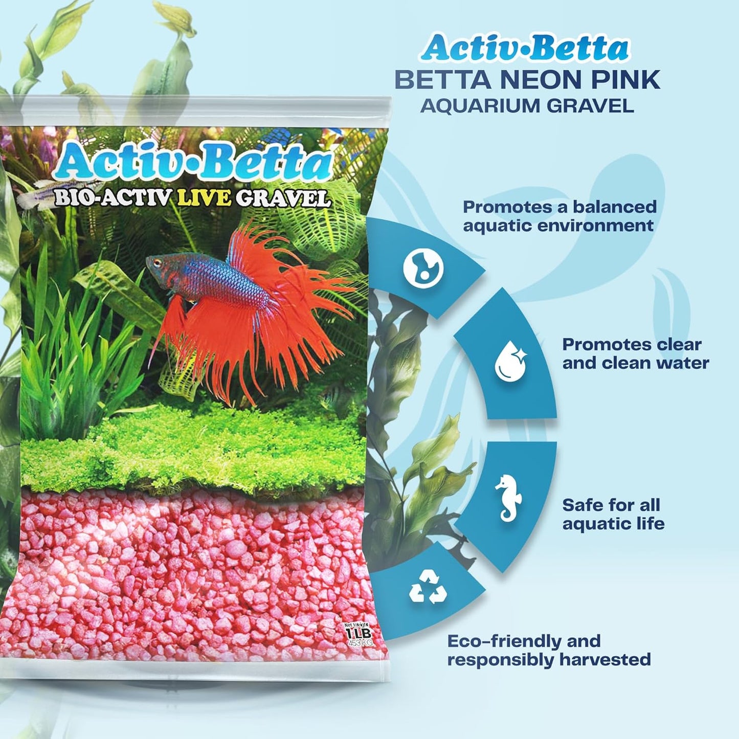 Activ Betta Neon Pink Aquarium Gravel - 1 lb - Natural Freshwater Substrate with Live Beneficial Elements - Instant Cycling, Easy Maintenance