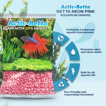 Activ Betta Neon Pink Aquarium Gravel - 1 lb - Natural Freshwater Substrate with Live Beneficial Elements - Instant Cycling, Easy Maintenance