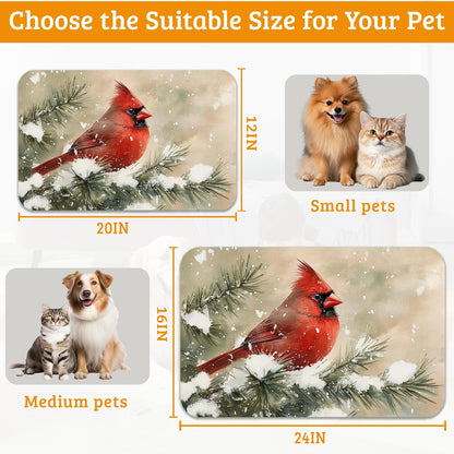 Pet Feeding Mat,Cardinal Bird Absorbent Dog Cat Food Mat Christmas Dog Mat with Rubber Backing,Non-Slip Water Bowl Placemat,Pet Supplies 16" x 24"