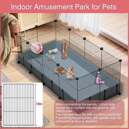 12 Panels Small Animal Playpen, 48" x 24" x 16" Pet Playpen with Waterproof Mat, C&C Cage for Guinea Pigs, Puppy Play Pen, Bunny Playpen, Indoor Outdoor Portable Metal Wire Yard Fence