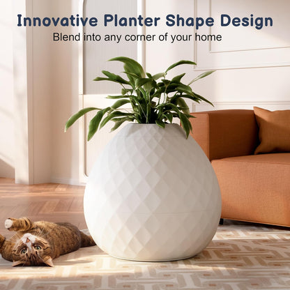 Hidden Litter Box Enclosure, Decorative Litter Box for Indoor Cats and Dogs Use, Round Kitty Litter Box Furniture Easy Clean Odor Control, Warm White