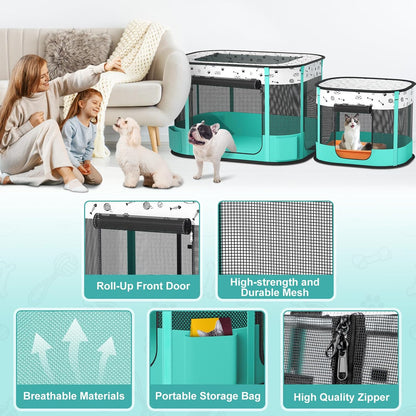 Portable Cat Playpen, Foldable Pet Dog Playpen, for Kitten Puppy Play Pen Indoor/Outdoor, Cats Enclosure Cages Tent with Carrying Case, 600D Oxford 8-Rods, 32"x24"x22"