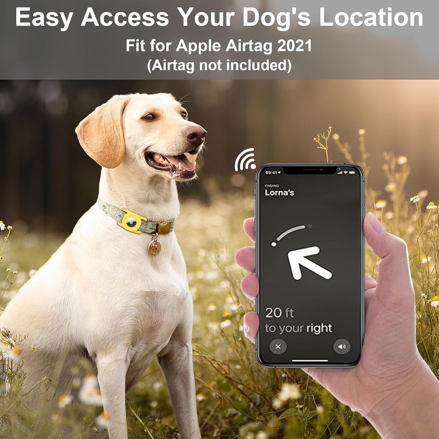 SANKALA Airtag Dog Collar Holder, [1 Pack] Waterproof Airtag Case for Dog Collar, TPU & Silicone Full Body Covered Anti-Lost Apple Air Tag Collar Holder Protective Airtag Case for Pet Collar, Yellow