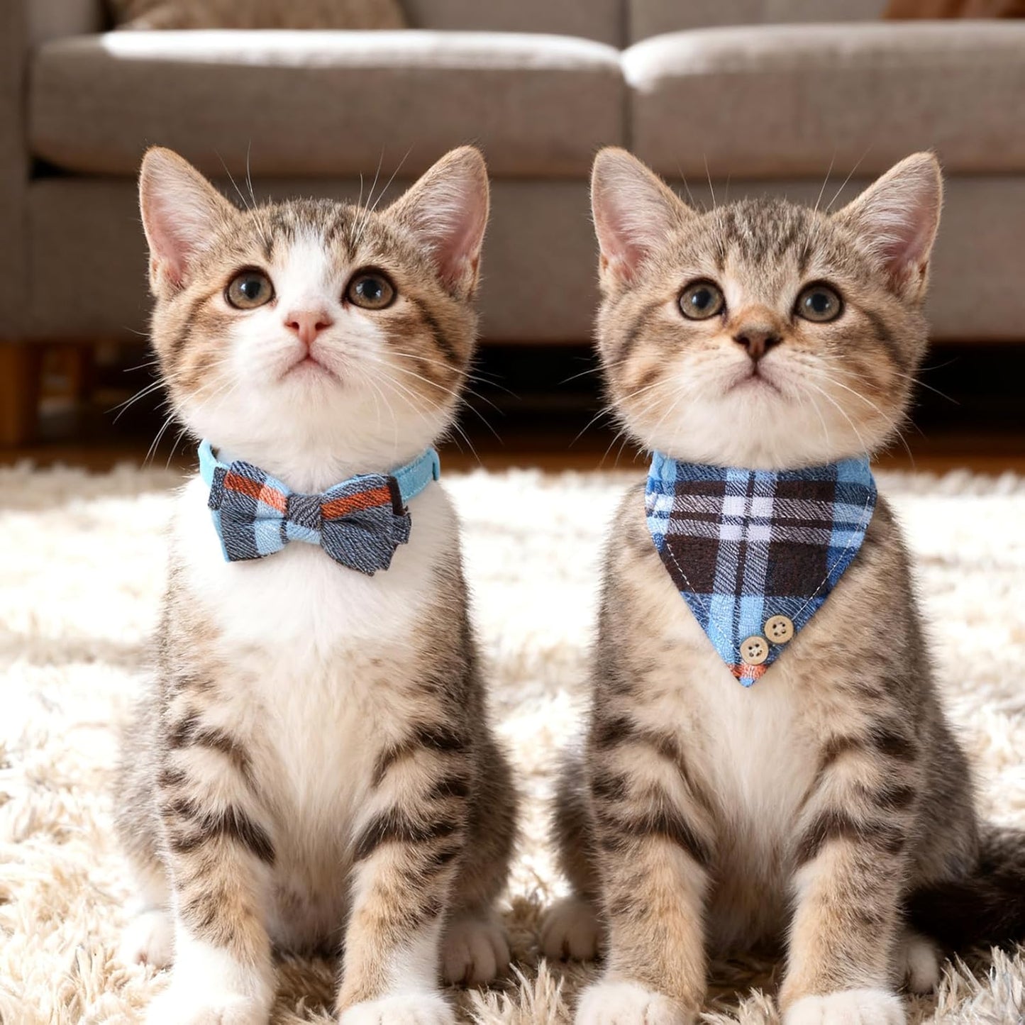 2 Pcs Cat Bandana, Cat Tie Collar with Bells Breakaway Kitten Collars Adjustable Safety Pet Collars for Cats Puppy and Small Pets