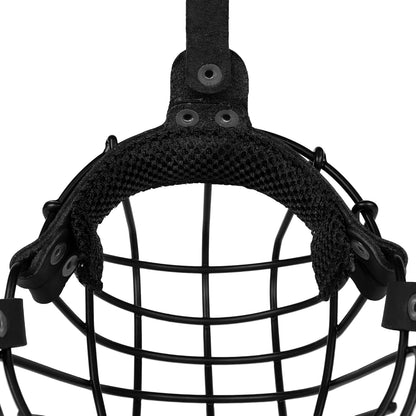 Pitbull Dog Muzzle Breathable Metal Basket for Large Dogs Amstaff Staffordshire Terrier Secure Wire Mask Adjustable Durable Leather Straps Biting Chewing Barking (Black)