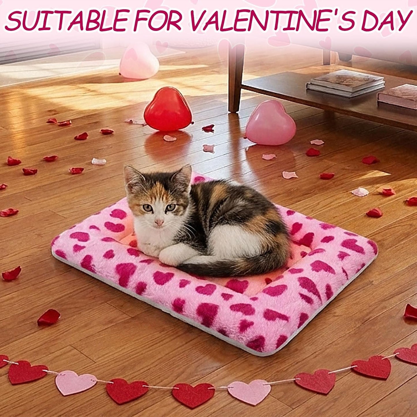 VitalCozy 2 Pack Self Warming Cat Mat Self Heating Pad Bed Reversible Machine Washable Reflects Body Heat Warm Thermal Pet Pad Crate Blanket for Feral and Indoor Cat(Pink, Red,22'' X 18'',Heart)