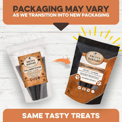 BRUTUS & BARNABY Beef Collagen Sticks for Dogs-Great Long Lasting Chew for All Dog Breeds-Odor Free, With Naturally Occurring Glucosamine &Chondroitin for Joint Health-Great for Any Dog Size(25 Count)