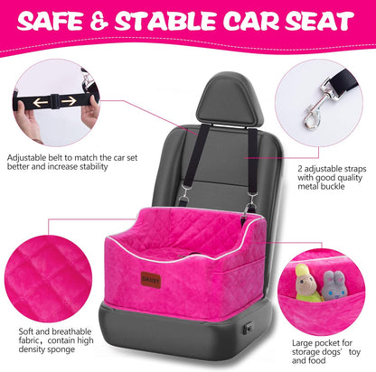 Dog Car Seat for Small Medium Dogs, Detachable Washable Dogs Booster Seat Under 35lbs, Elevated Dog Car Bed with Storage Pockets (Pink, One Size)