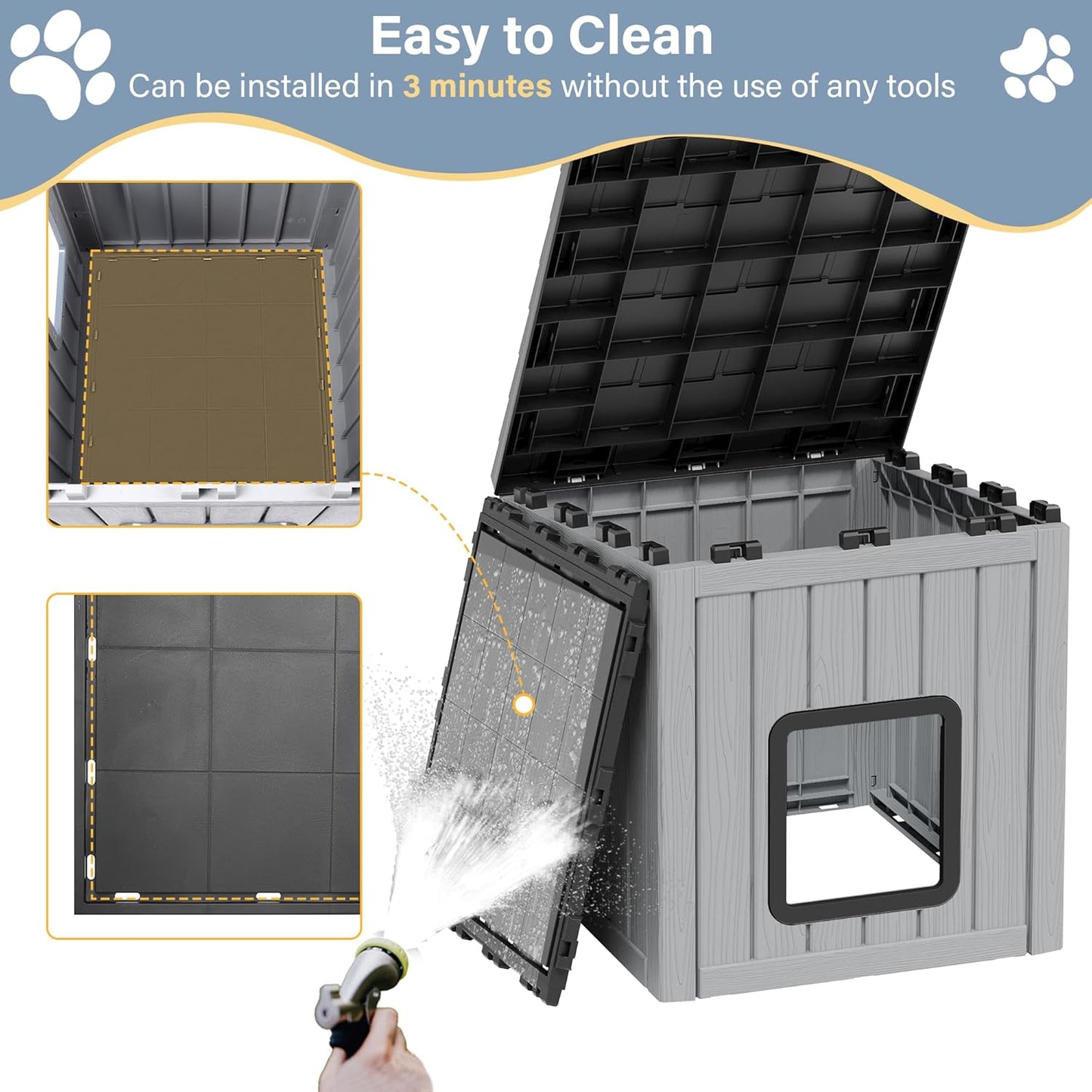 LHBcraft Outdoor Cat House Weatherproof, Clawsable Cat Houses for Outdoor Indoor Cats, Feral Cat House Shelter, Resin Insulated Material, Emergency Exit Easy to Clean and Install, Black